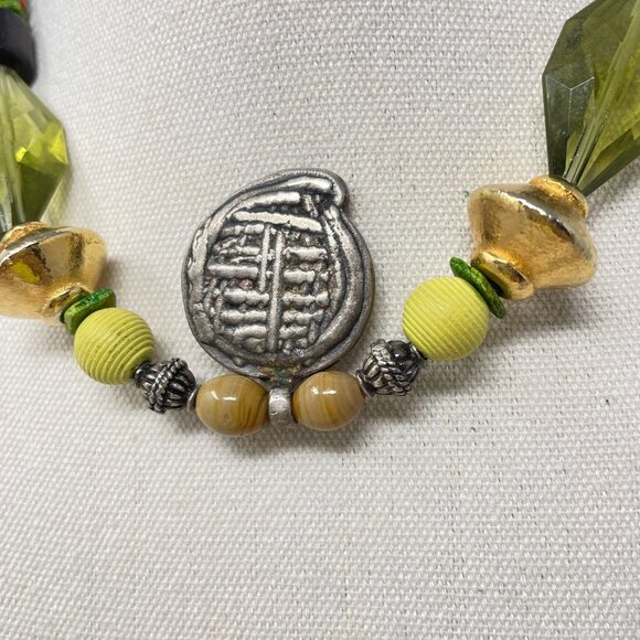 Beaded‎ Silver Pendant Necklace Green Gold Murano Glass Beaded - Picture 8 of 15